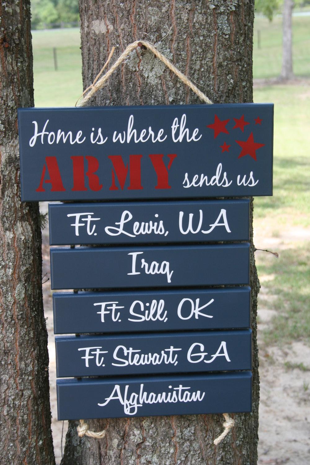 SIX Duty Station "Home is Where the Army, Navy, Marine Corps, Air Force, Coast Guard Sends Us" Military family sign