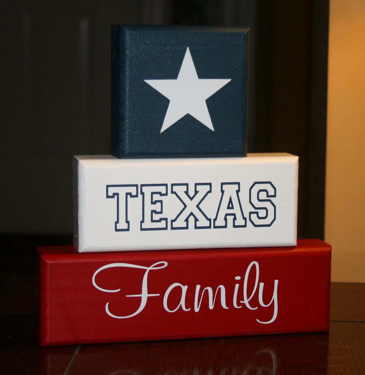 Texas Family Block Set Shelf Sitter Decor Lonestar State